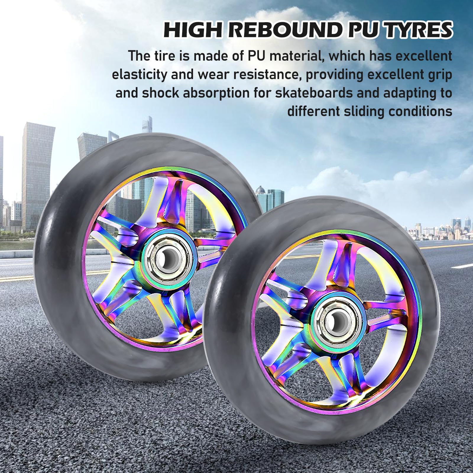 2 Pezzi Scooter Ruot con Cuscinetti a Sfera ABEC-9, 110 mm Ruote di Ricambio per Scooter, per la Maggior Parte Degli Scooter, Monopattino Freestyle, Stunt Scooter (Blu