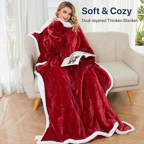 Miniatura 2 de SIHOHAN Manta térmica eléctrica, manta térmica con bolsillos y mangas para los pies, manta de franela y sherpa, 6 niveles de calefacción y