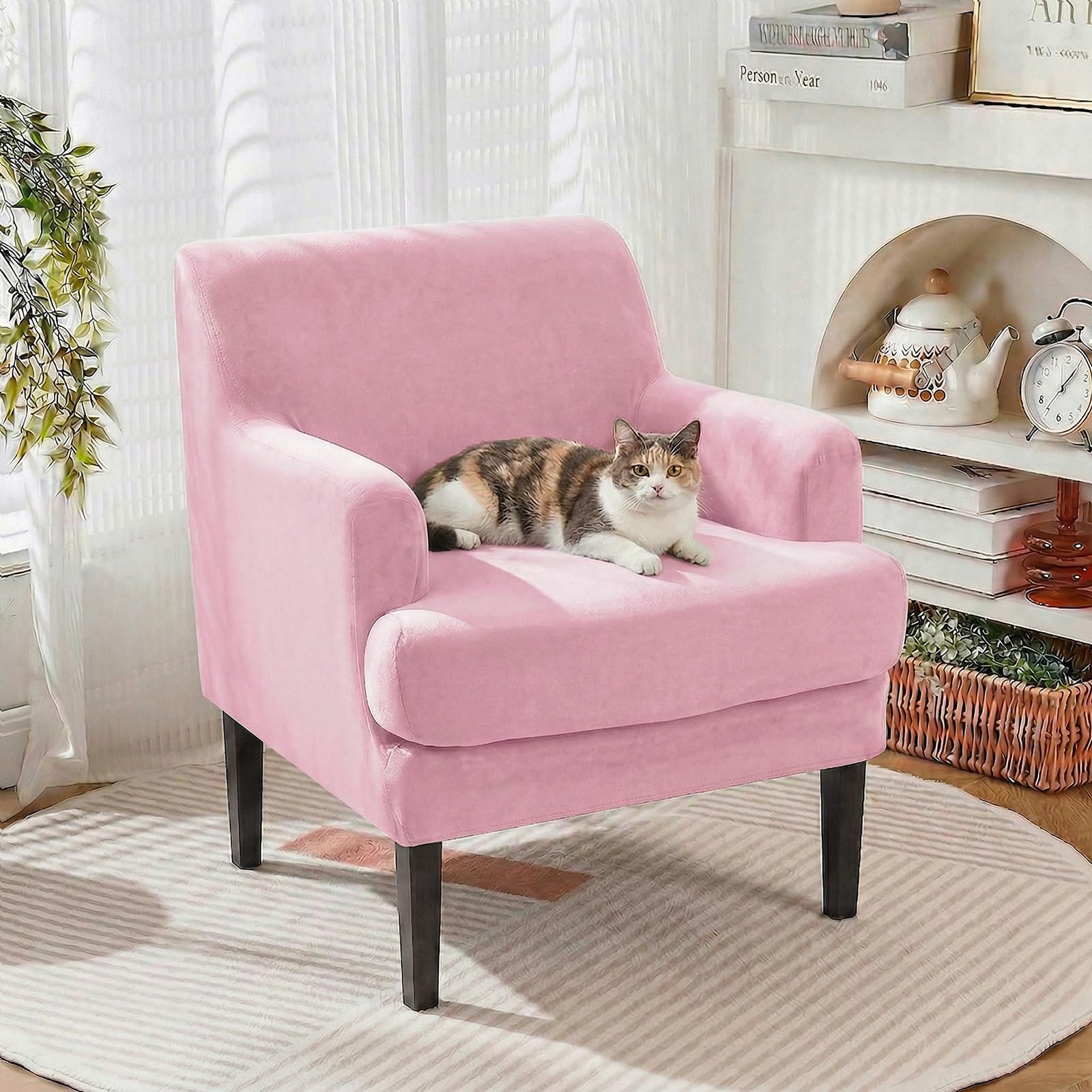 LiveGo Stretch Banquet Armchair Slipcover, Knit Chair Covers with Arms, Non-Slip Waterproof Chair Slipcover for Living Room, Office, Reception, and Pet-Friendly Furniture Protector (Pink D) โ image 1