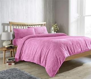 Value Comfort Home Super Soft TEDDY BEAR Fur Sherpa Fleece Winter Warm Duvet Quilt Cover & Pillowcase/s Bedding Bed Linen Set | Choice of 11 Colours & All Double, Pink