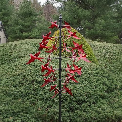 Miniatura 4 de Treasure Gurus - Molinillo de viento de metal cardenal rojo grande, escultura de pájaro en 3D, decoración cinética para jardín, patio, decoración de