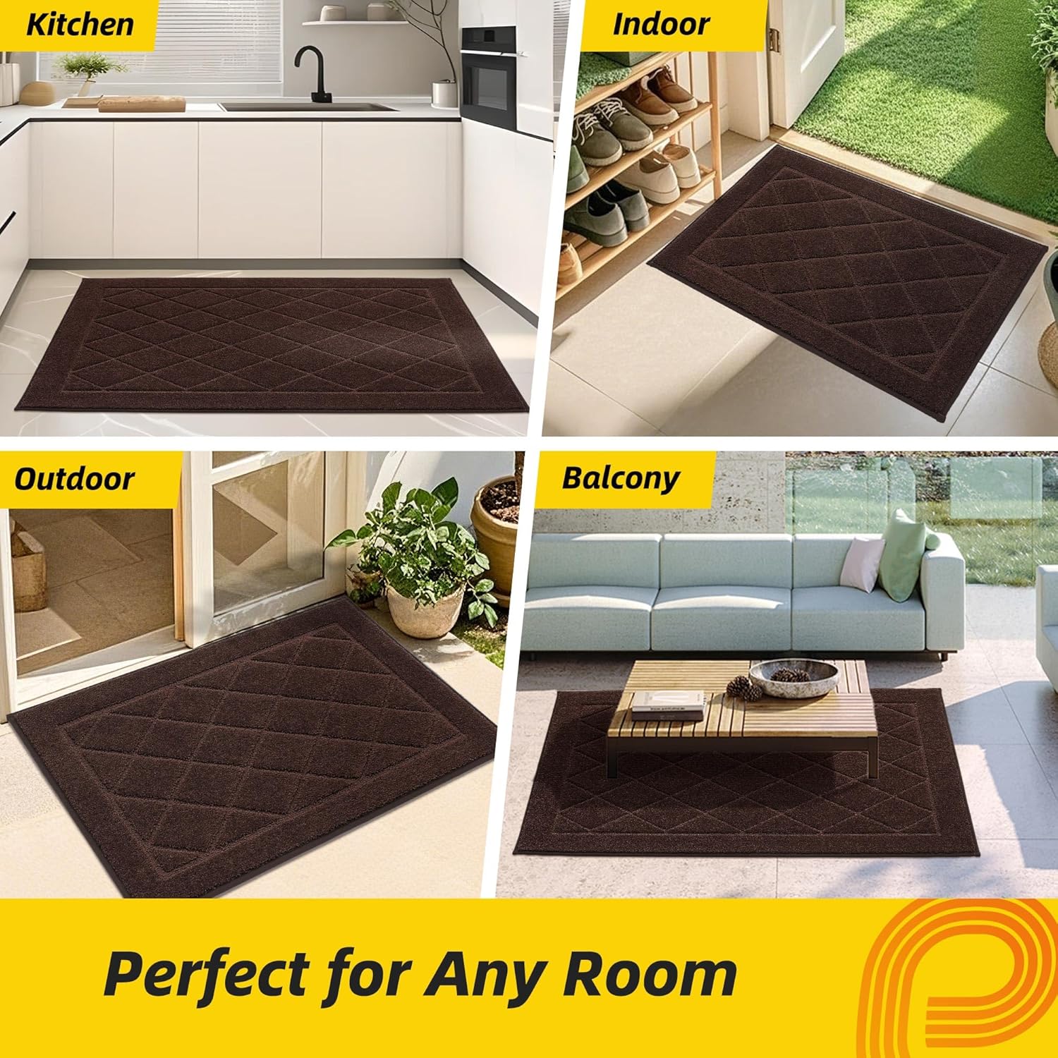 JSEI Dirt Trapper Door Mat 24"x36", Non-Slip Washable Entryway Mats, Dog Door Mat, Stain Resistant and Absorbent Floor Mats, Low Profile Welcome Mat for Front Back Door, Brown - Image 7