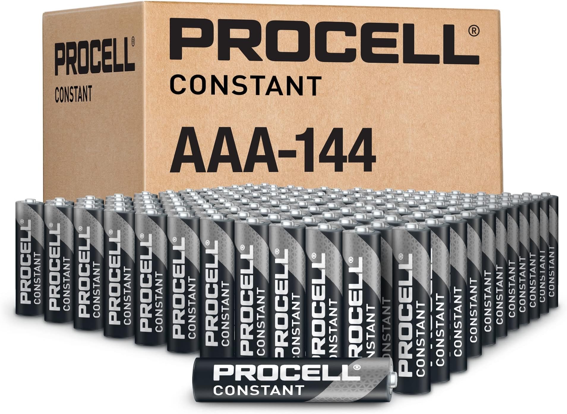 Constant AAA Long-Lasting Alkaline Batteries (144 Pack), 10-Year Shelf Life, Bulk Value Pack for Consistent Moderate Drain Professional Devices