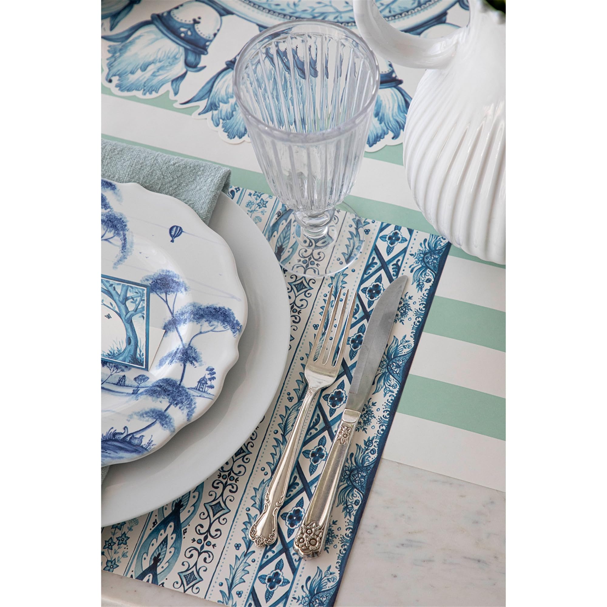 Manteles individuales de porcelana índigo para mesa de comedor, manteles individuales cuadrados desechables azules para fiestas, 24 hojas por bloc, fabricados en Estados Unidos