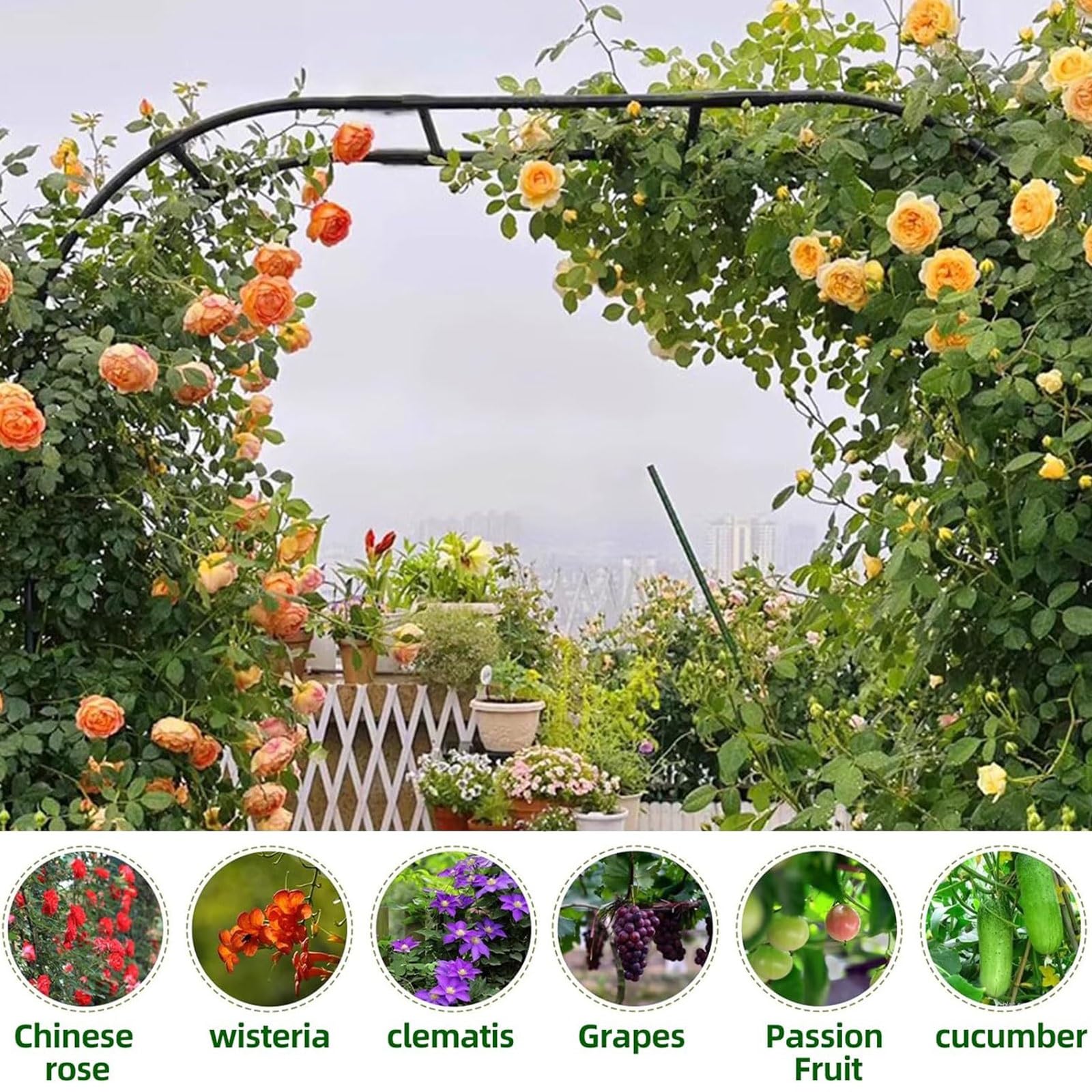 Schwer Rosenbogen Verzinkt Gartenbogen, Stabil Metall Torbogen für Rosen Und Kletterpflanzen Zur Unterstützung Pflanzen Rosengestell Torbogen-Gartendekoration(1.2 * 2.2 m/3.9 * 7.2 ft)