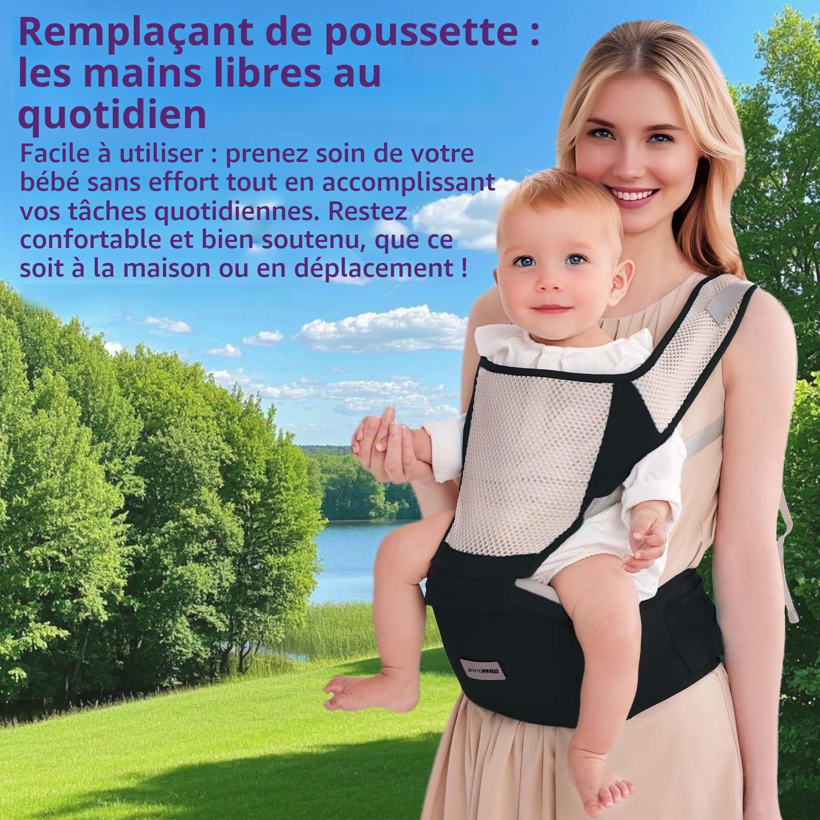 Porte-bébé Ergonomique avec Sangle Réglable - 6 en 1 Nouveau-né à Enfant en Bas âge, Porte-bébé Respirant en Mesh pour l'Été, Compact pour les Voyages & Aventures en Plein Air (noir)