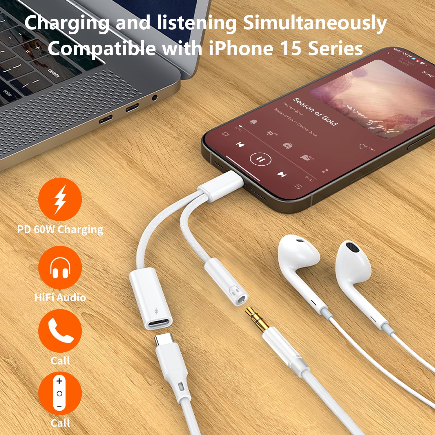 Azddur USB C to 3.5mm Audio Adapter with Charger, 2 in 1 USB C to 3.5mm Headphone Jack Hi-Fi DAC with PD 60W Charging Dongle Compatible with iPhone 15/15Pro, Galaxy S23/S23 Ultra/S22/S21FE, Pixel 7/6