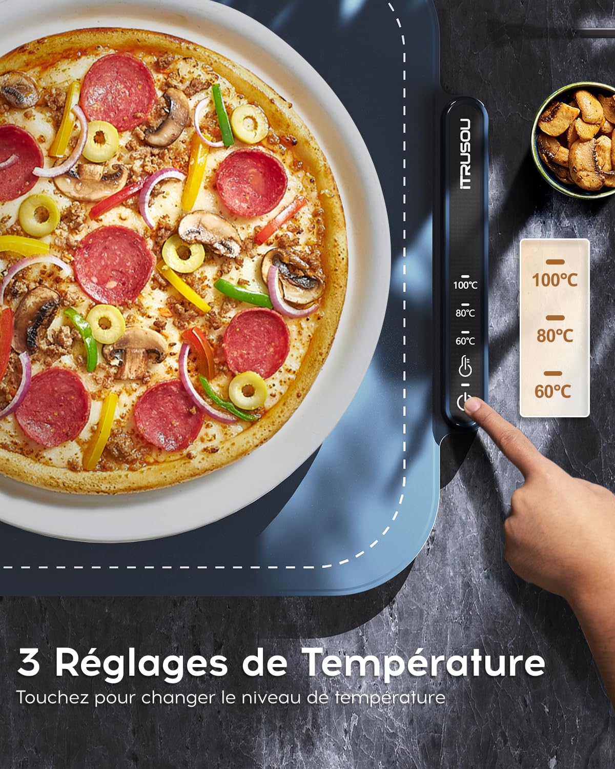 iTRUSOU Chauffe Plat Électrique, Plateau Chauffant Électrique Température Ajustable, Portable Pliable Chauffe-Assiette Alimentaire en Nano-Silicone pour Fêtes, Buffets, Réunions de Famille