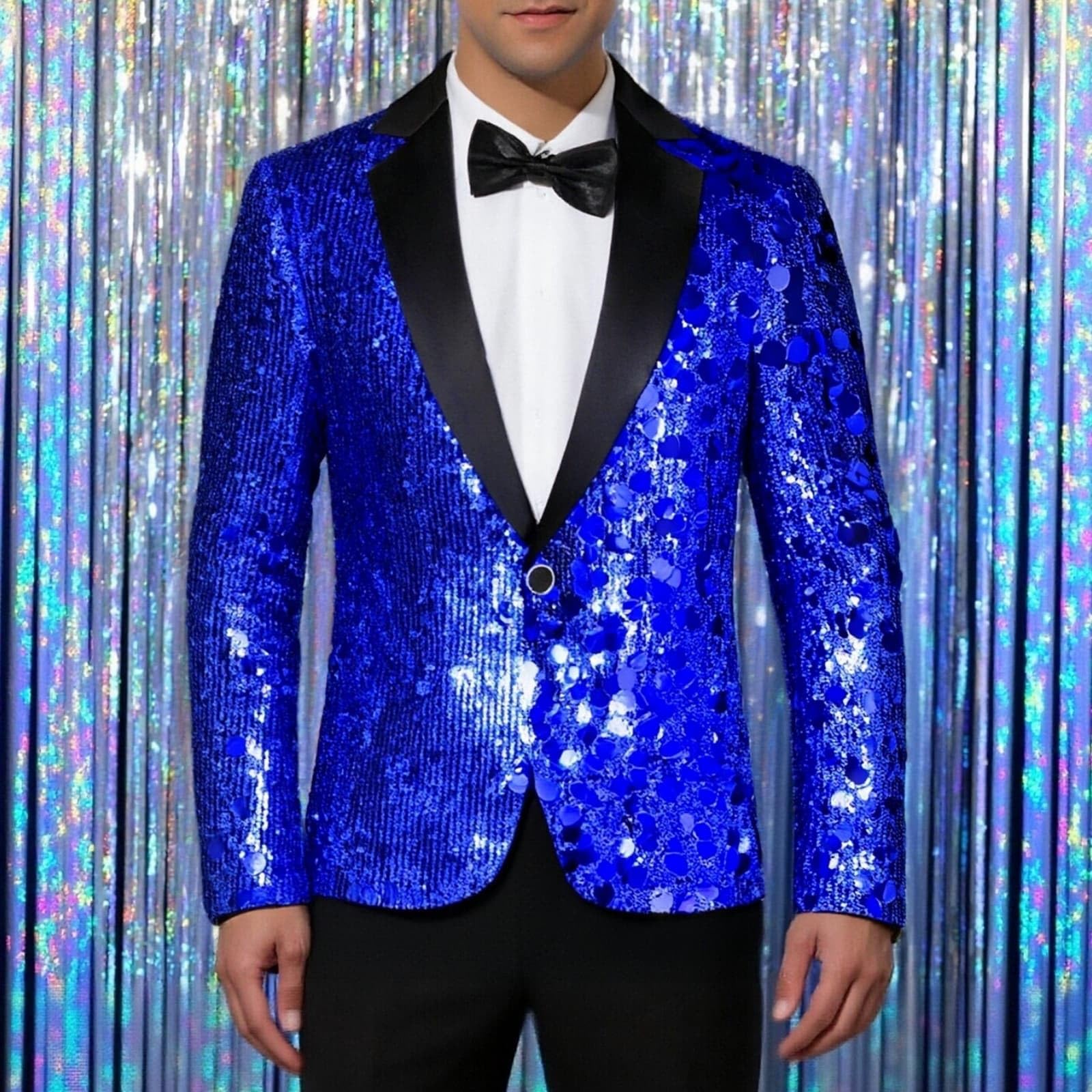 Giacca con paillettes da uomo, giacca smoking brillante da sera, spettacolo audace, con strass, alla moda, urbana, da festa, da club, costume da performance scena, alla moda, chic carnevale