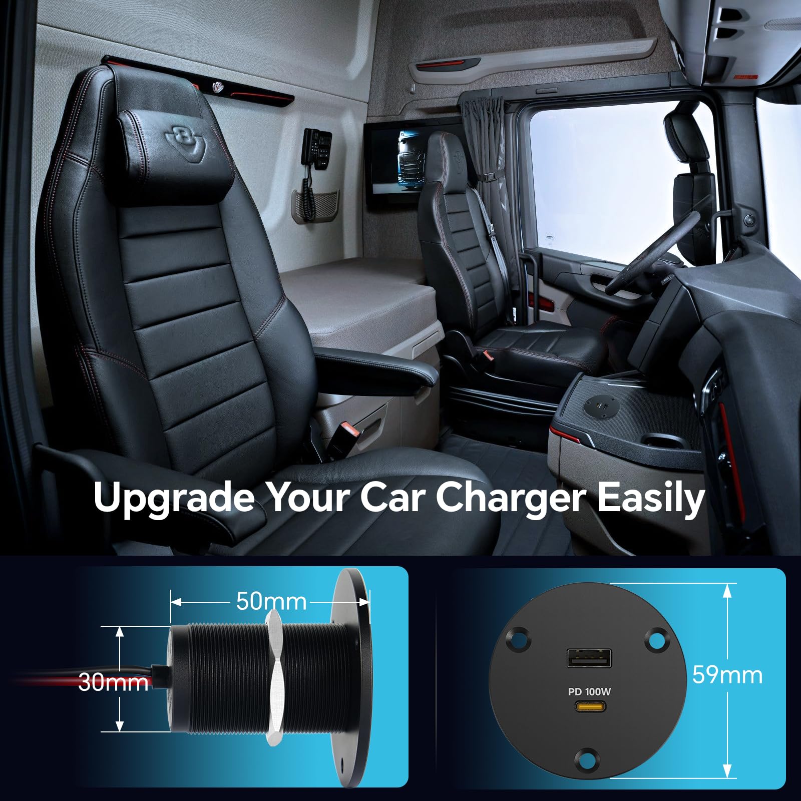 Gniazdo USB 118W 12V, 100W PD3.0 USB-C i 18W USB-A Campervan aluminiowe gniazdo, szybkie ładowanie laptopów do łodzi golfowej, przyczepy kempingowej, ciężarówki, samochodu (2 sztuki)