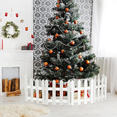 Miniatura 7 de ANVAVO Paquete de 12 valla de árbol de Navidad de madera blanca decoraciones de valla de árbol de Navidad para decoración de Navidad boda fiesta