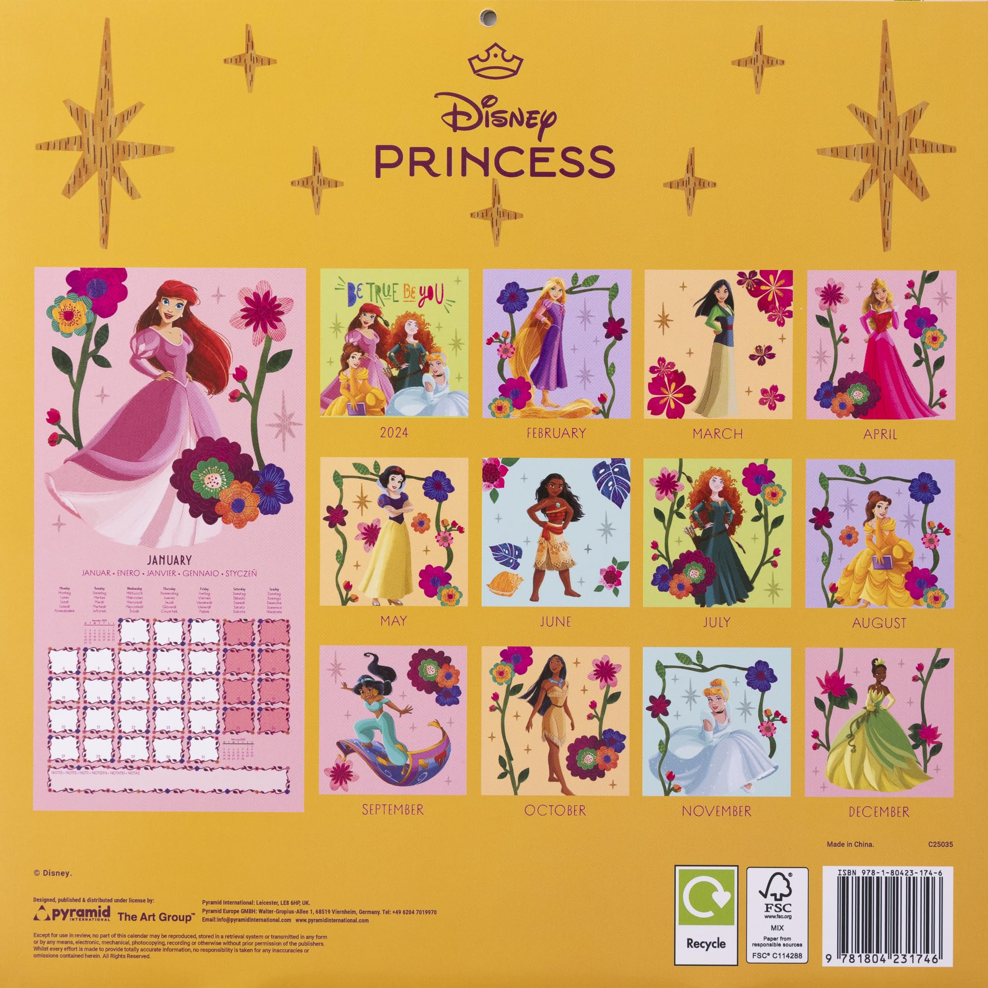 Calendario 30x30 disney princess 2025 pyramid