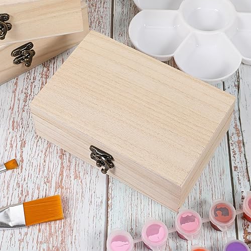 Miniatura 4 de Paquete de 8 cajas de madera sin terminar de 6 x 4 x 2 pulgadas, cajas de joyería de almacenamiento para manualidades, caja pequeña de recuerdo para