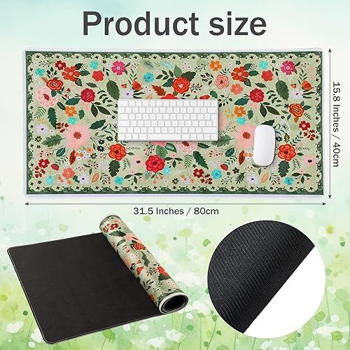 Miniatura 2 de Retro Floral Desk Mat Desk Pad XXL Large Mouse Pad Vintage Boho Non Slip Mouse Pads with Stitched Edges Waterproof for Women Student Computer