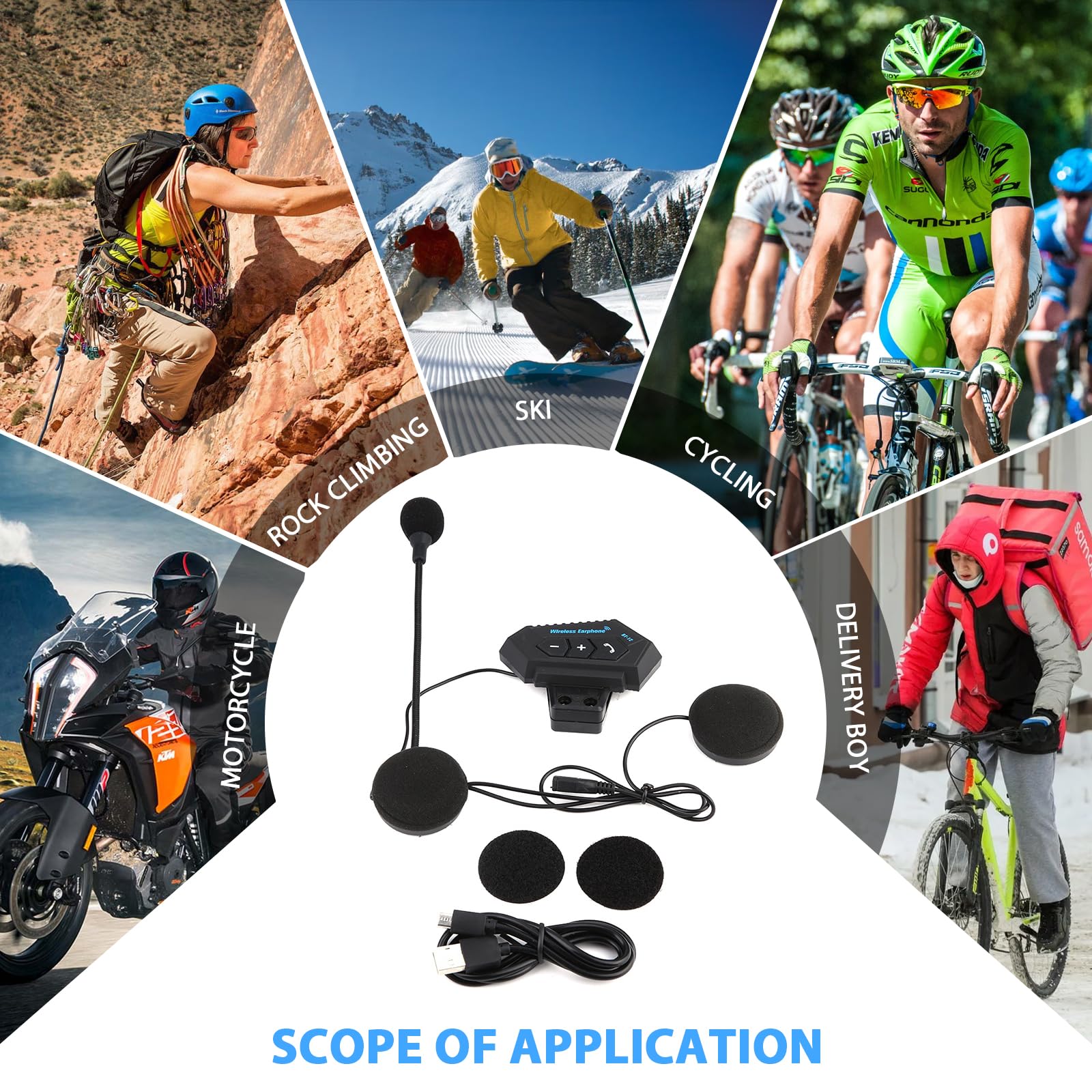 KSTE Kit Main Libre Moto, 1 Paire Casque Bluetooth de Moto BT Casque Haut-parleurs Soutien Appels Mains Libres