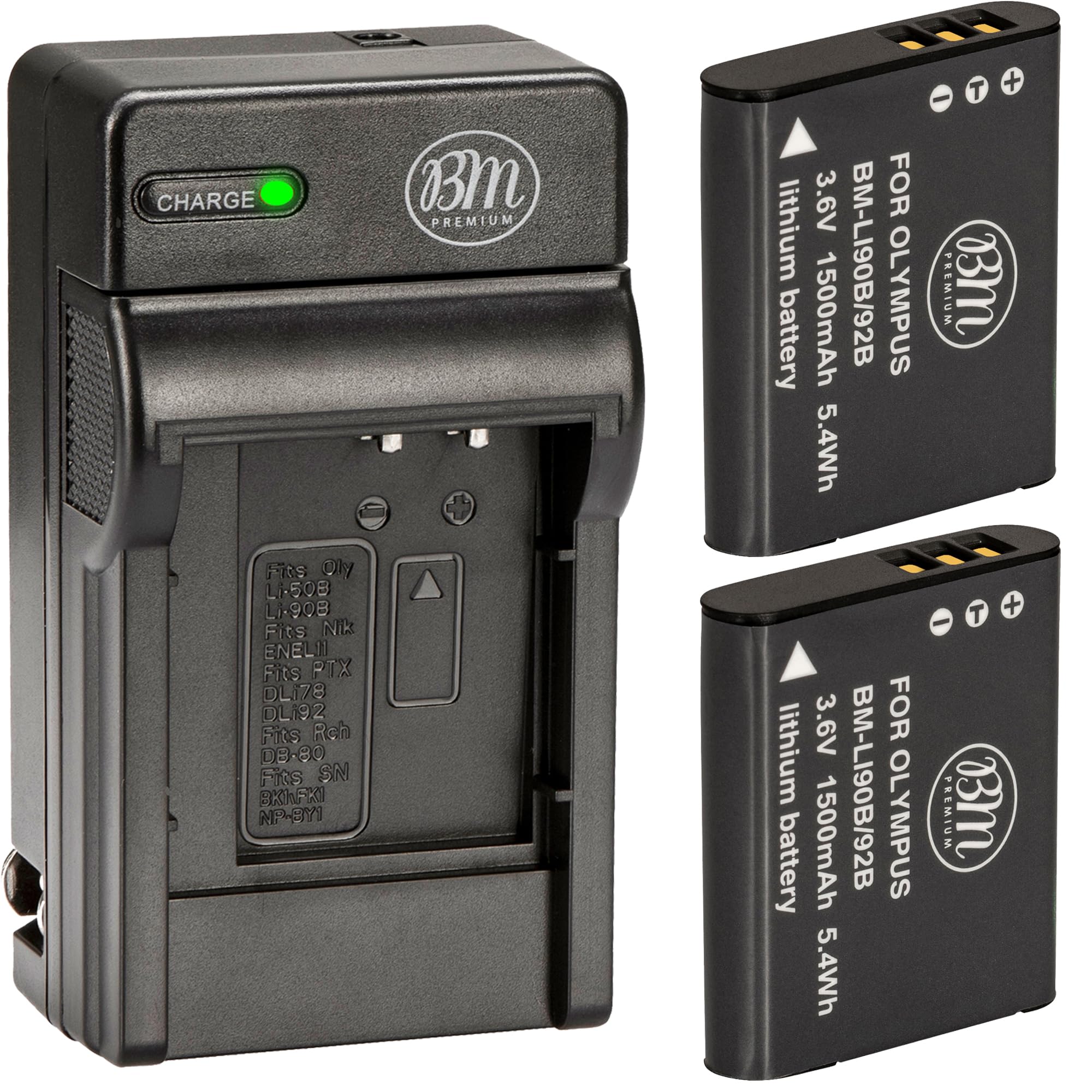 BM 2 LI-90B, LI-92B Batteries and Charger for Olympus Tough TG-6, TG-5, TG-Tracker, SH-1, SH-2, SP-100 IHS, Tough TG-1, Tough TG-2, Tough TG-3, Tough TG-4, SH50 iHS, SH60, XZ-2 iHS Cameras