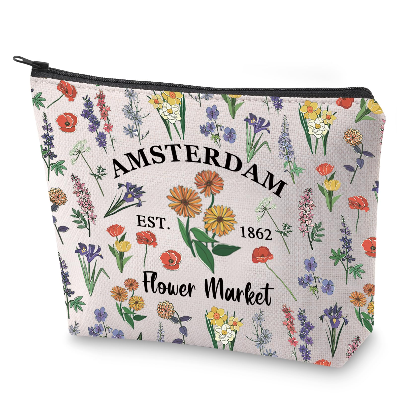 BLUPARK Netherlands Gift Amsterdam Trip Souvenir Gift Amsterdam Flower Market Makeup Bag Gift For Amsterdam Lovers (Amsterdam Flower)