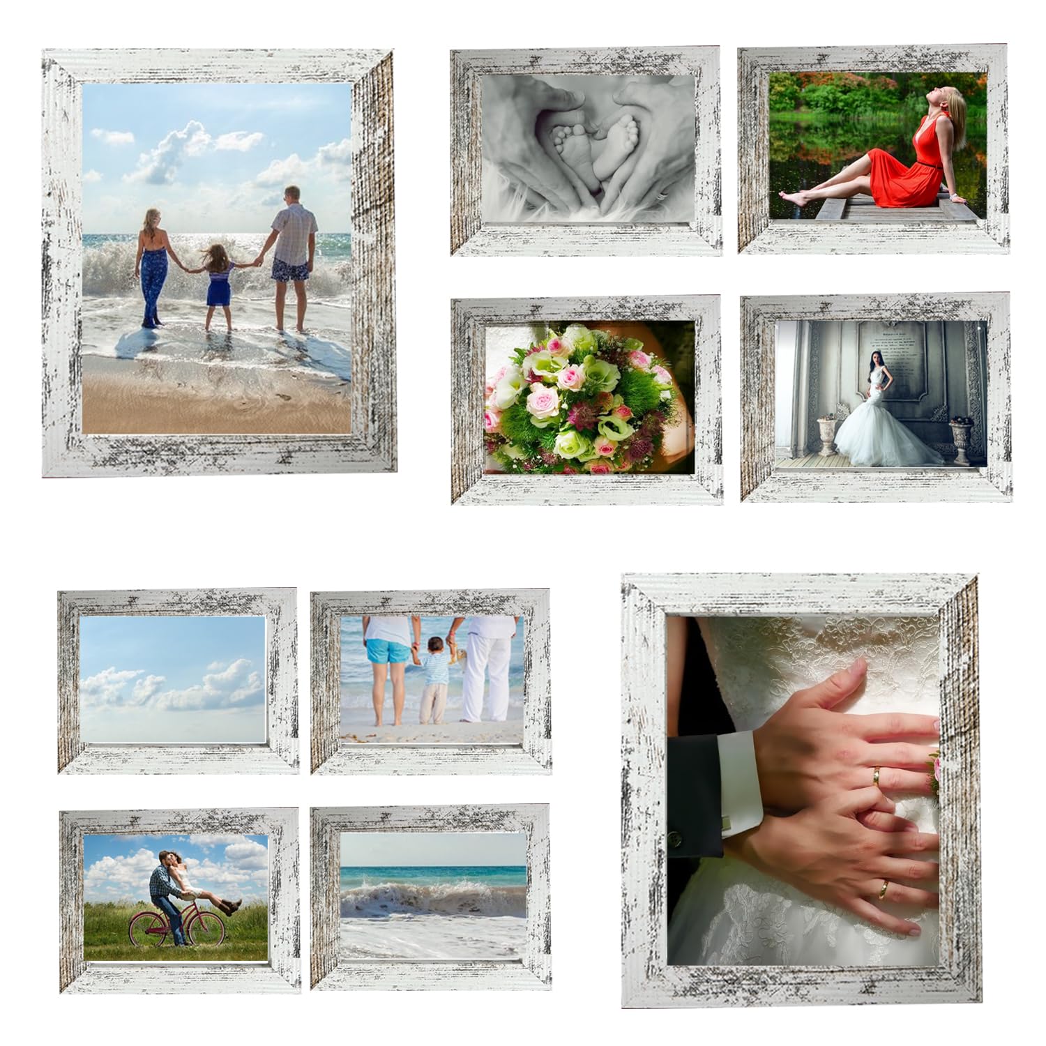 Rustic Picture Frames,10 Pack Collage Picture Frames,Gallery Wall Frame Set with Two 8x10, Four 5x7, Four 4x6, Farmhouse wood Photo Frames for living room Wall Gallery Decor or Desk, rustic white