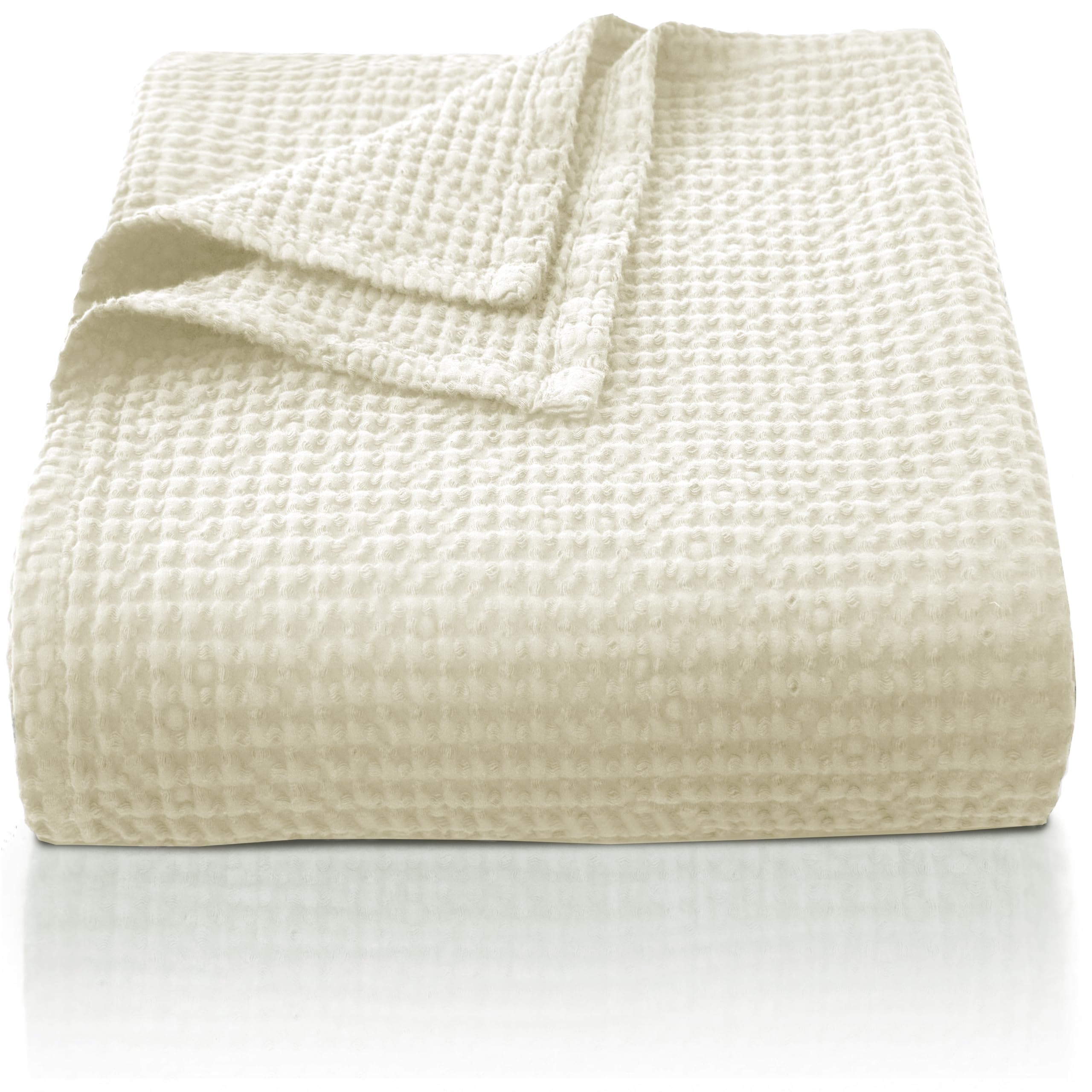 CHUFFED 100% Cotton Waffle Blanket Bed Throw Queen Size-Throw Blanket for Bed Sofa Travel-Soft Lightweight Breathable Blankets and Throws for All Season Beige Throw 220x240cm โ image 1
