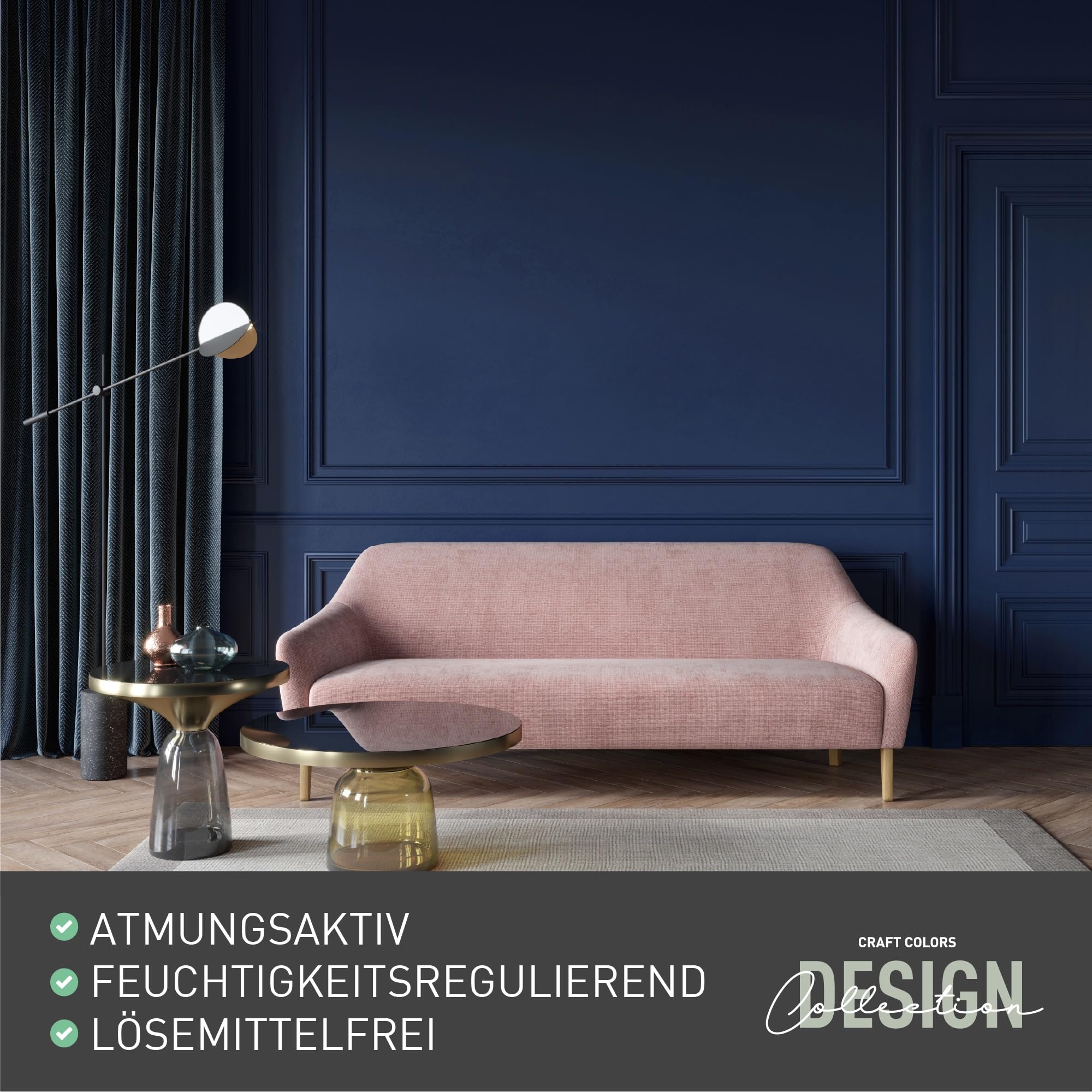 Craft Colors® 5L hochwertige Wandfarbe edelmatt, Kreidefarbe made in Germany, DESIGN Collection No. 590 Kobaltblau