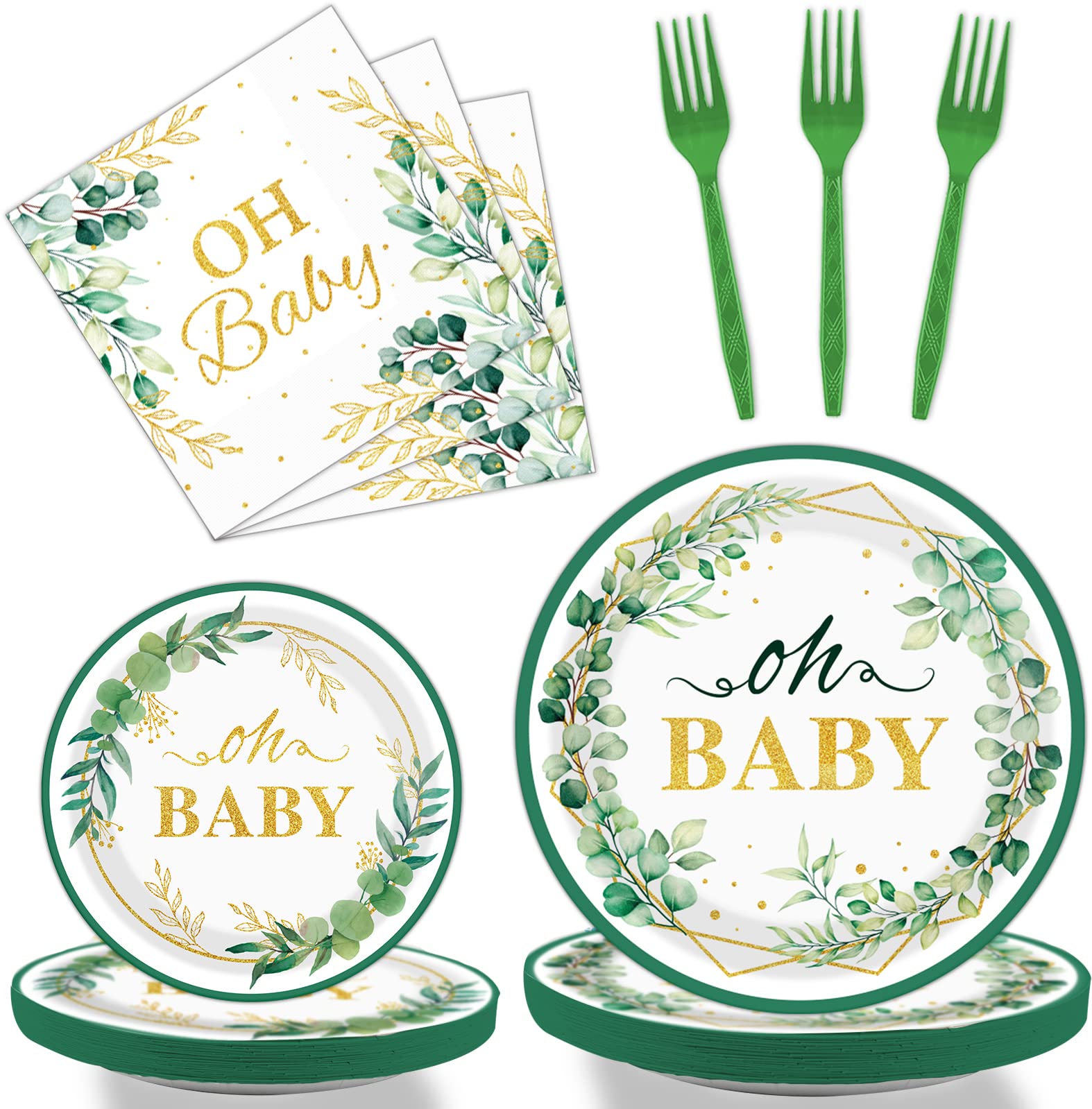 Sage Green Baby Shower Decorations Set - 162 Pieces, Plates, Napkins, Forks & Tablecloths For 40 Guests - View #10