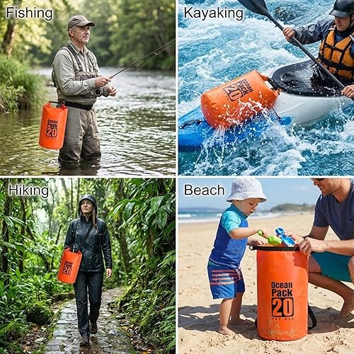 Miniatura 2 de Bolsa seca flotante impermeable de 5L/10L/15L/20L para mujer, mochila seca ligera y duradera para kayak, natación, campamento, senderismo, suave