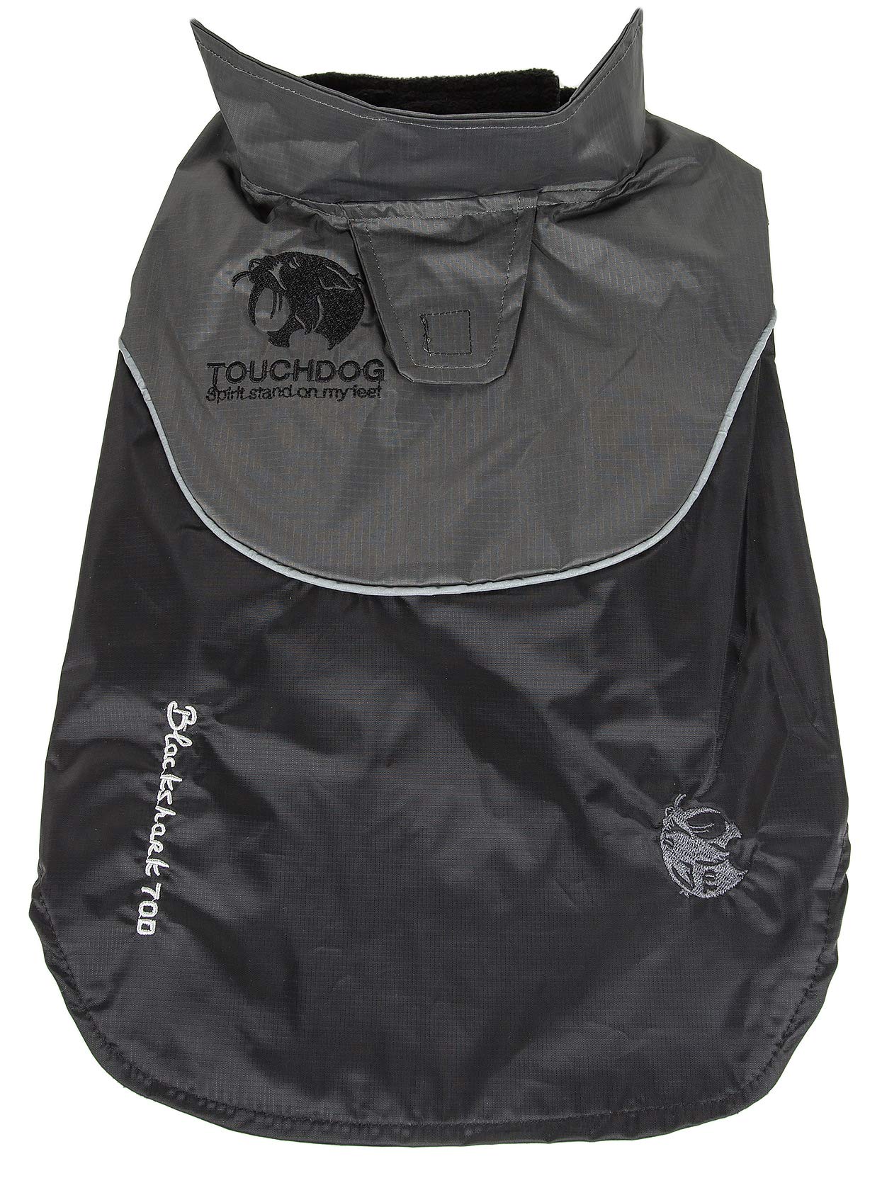 TOUCHDOG Lightening-Shield Hundemantel, wasserdicht, 2-in-1, mit herausnehmbarem Polar-Fleece-Futter, mit Blackshark-Technologie, Größe L, Schwarz, Grau