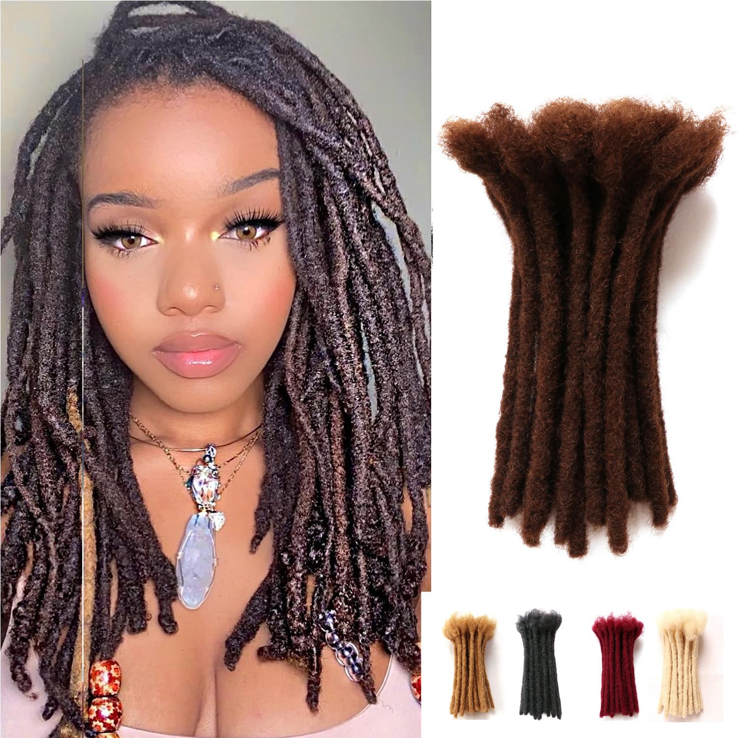 Dreadlock Extensions Human Hair Extensions for Braiding 0.8cm Afro Kinkyhair for Braiding Black Hair Extensions Dreadlocks Extensions (#4-0.8cm