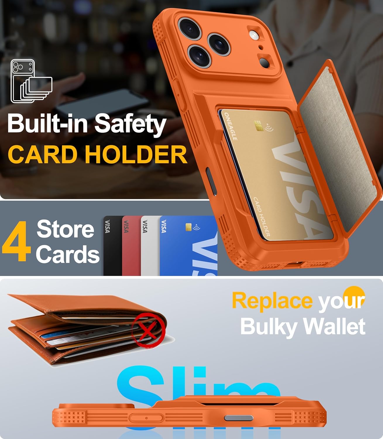 Oneagle Wallet for iPhone 17 Pro Max Case with Card Holder (4-5 Cards) [RFID Blocking] [Screen Protector] Full Camera Protection, with Kickstand 15FT Shockproof Heavy Duty Case for iPhone 17 Pro Max - Image 2