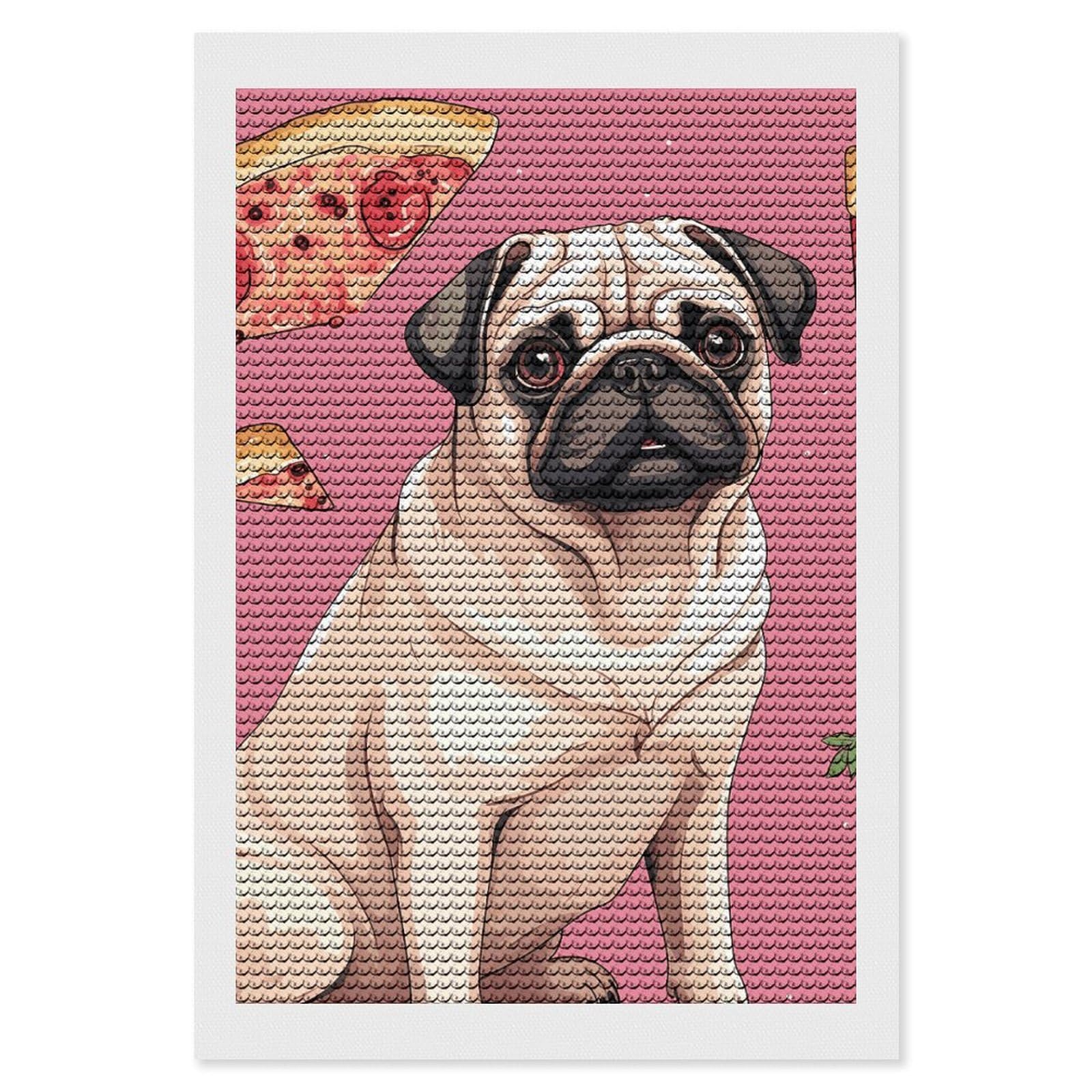 NONHAI Diamond Painting Kits for Adults - DIY Diamond Art Kits for Beginners - Full 5D Paint Drill Diamond Dots Paintings- Pug Pizza Diamonds Pictures Gem Art and Craft Wall Decor 8"x12"