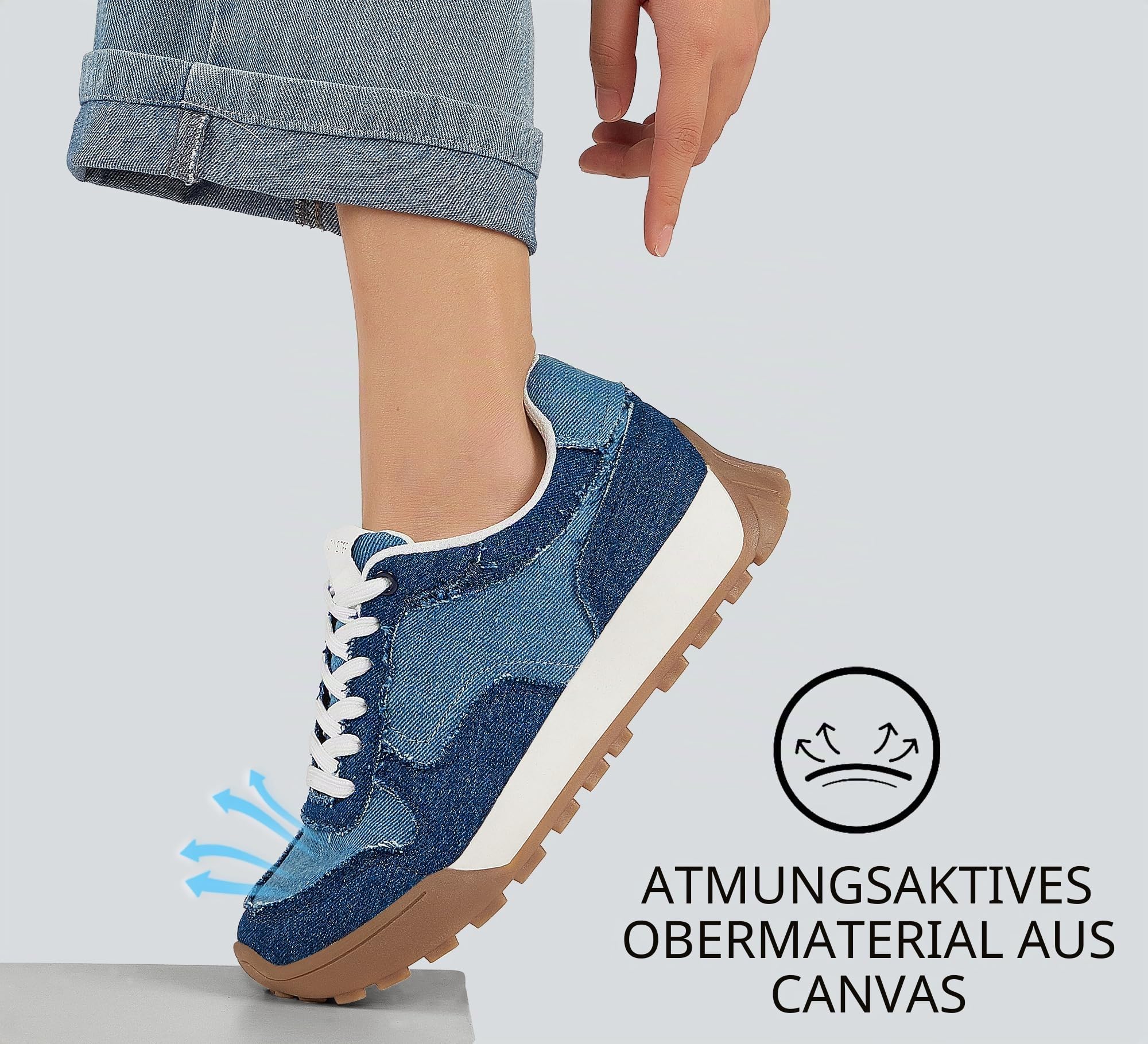 LUCKY STEP Damen Retro-Design Sneaker mit Plattformsohle Atmungsaktive Canvas-Schuhe mit Schnürung für Stadt & Freizeit