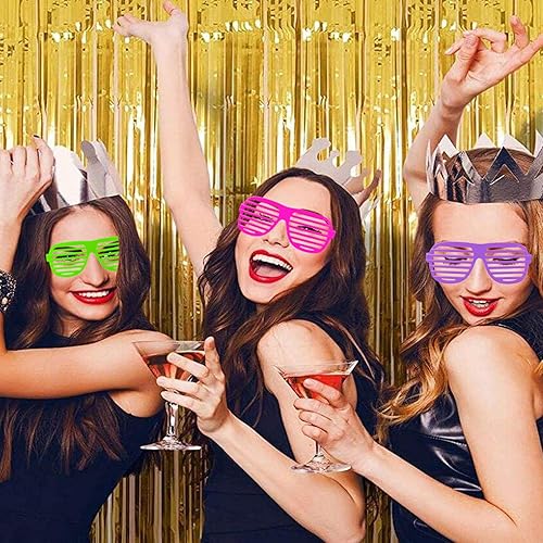 Miniatura 7 de weilaga Paquete de 72 gafas de sol de neón ranuradas a granel de estilo retro de los años 80, recuerdos de fiesta para niños y adultos