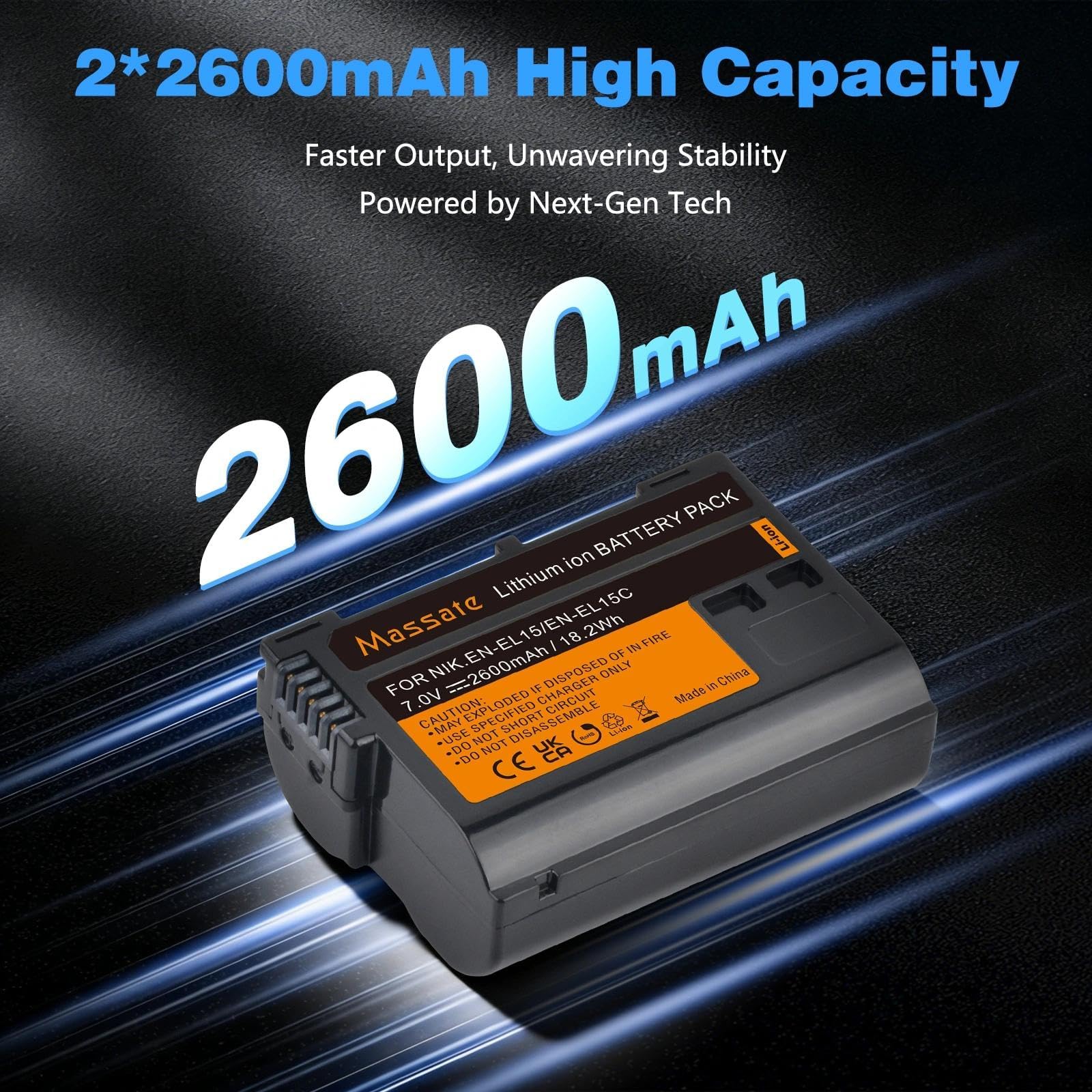 Zestaw 2 baterii 2600 mAh EN-EL15c EN-EL15 + szybka ładowarka LED PD20W [pełne ładowanie w 2,5 godziny], do Nikon D500 D600 D610 D750 D800 D810 D850 D7000 D7200 D77200 D7700 D77200 D77 500, Z5