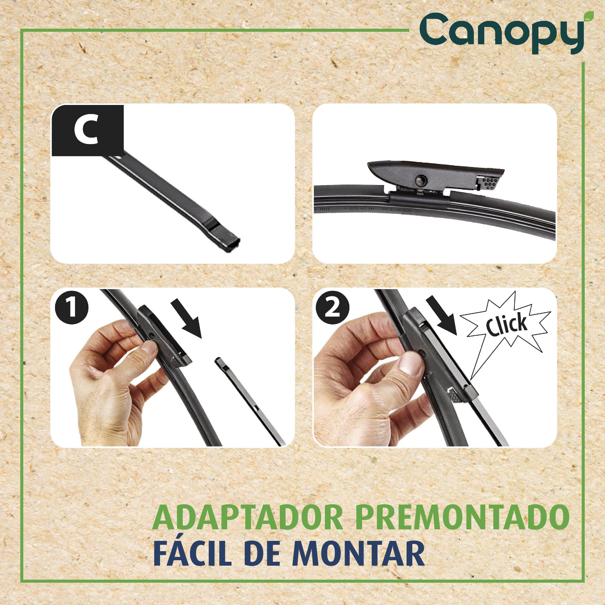 VALEO CANOPY Limpiaparabrisas - Kit De Escobillas Limpiaparabrisas Planas Hechas Con Materiales Naturales Y Reciclados CAN77+CAN37 - Frontales - Longitudes: 600mm+450mm - (Paquete de 2)