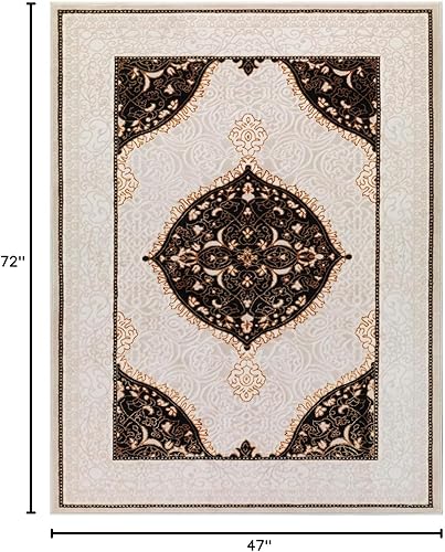Miniatura 10 de Antep Rugs Babil - Alfombra tradicional dorada de 2 x 10 pies, con borde oriental de alta y baja textura, color beige y verde, 2 x 10 pies