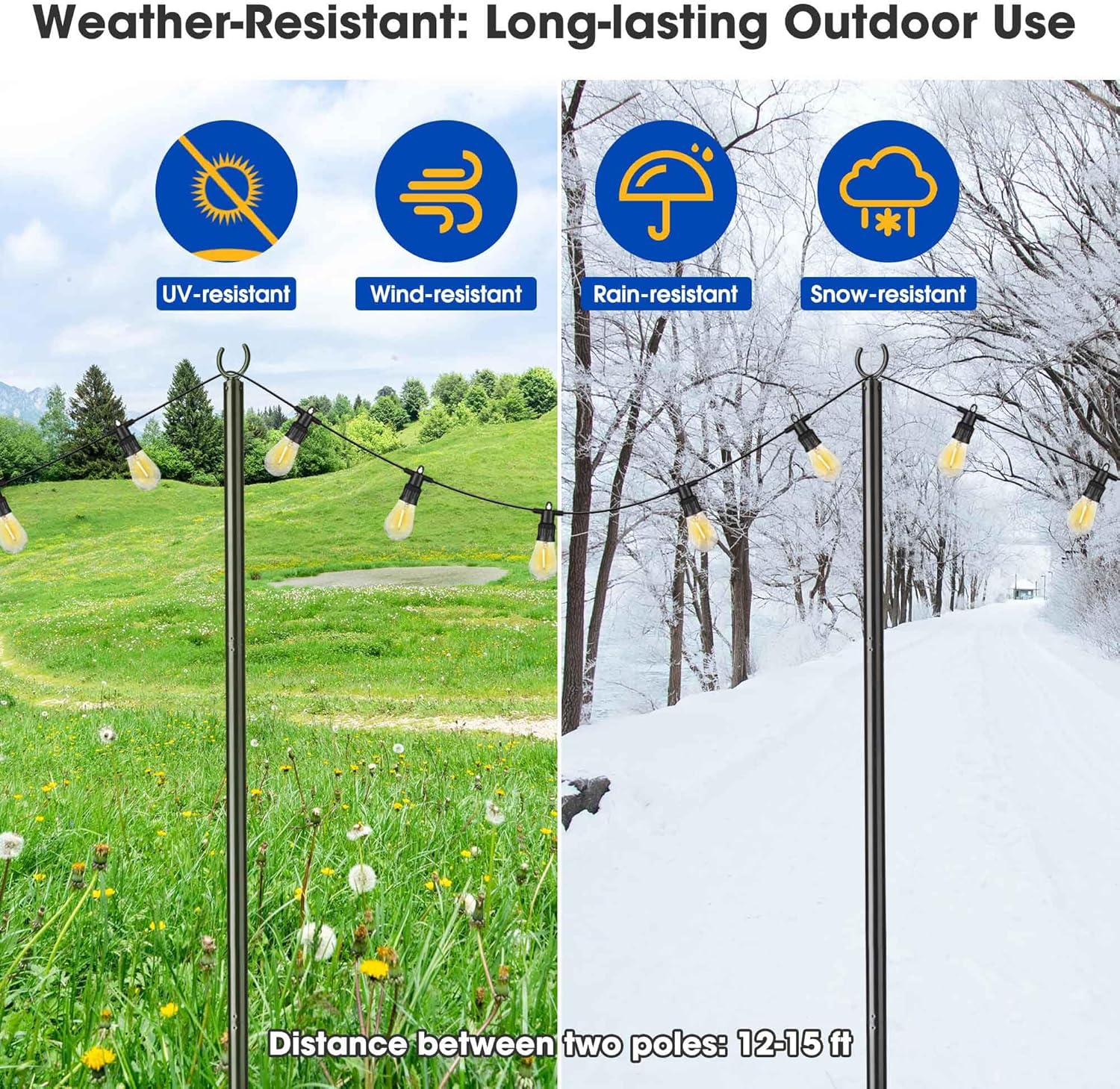 Yescom 10 Ft String Light Pole Outdoor Metal Pole Aluminum with Side Hooks Patio Backyard Party 4 Pack