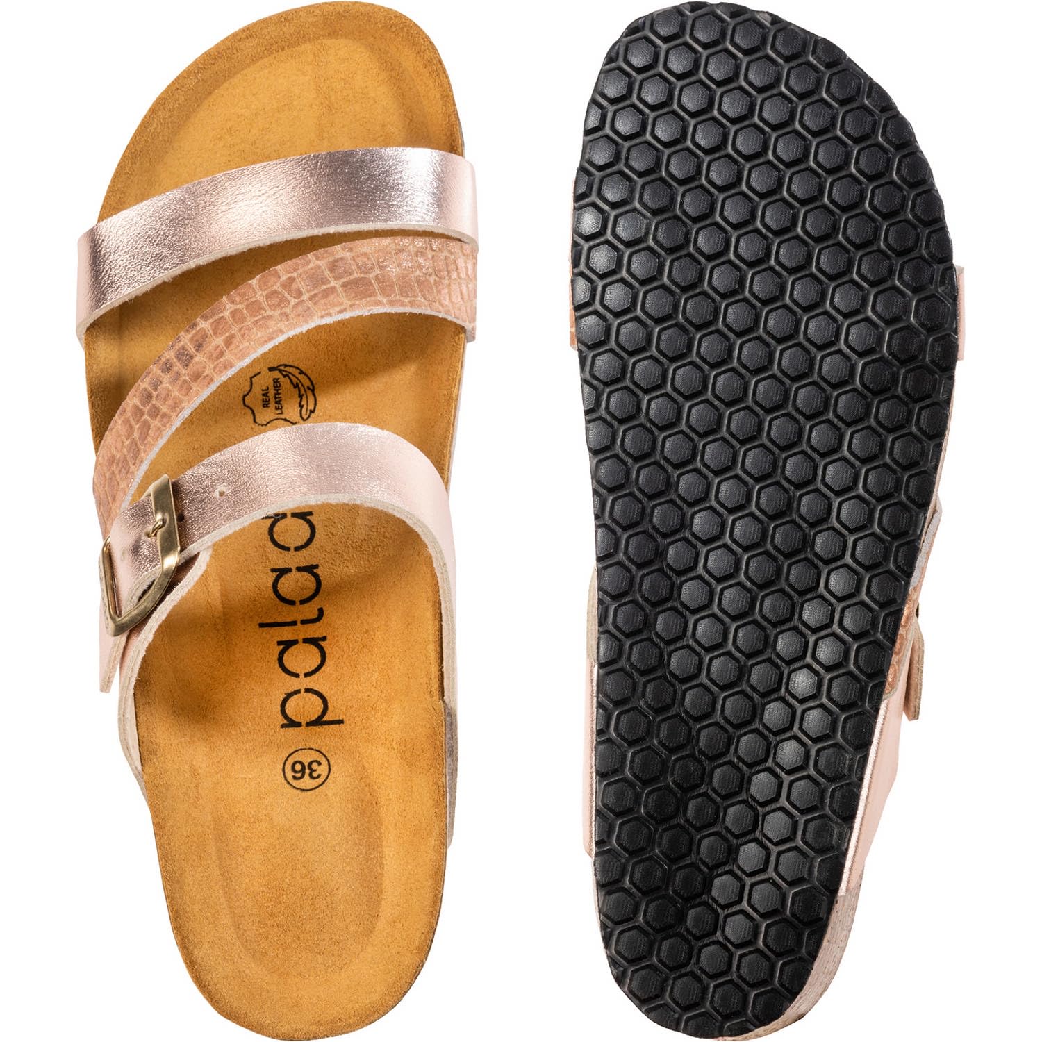 Palado Damen Pantoletten Chios - Sandalen Made in Spain - elegante Hausschuhe mit dämpfendem Kork-Fußbett - modische Sommerschuhe