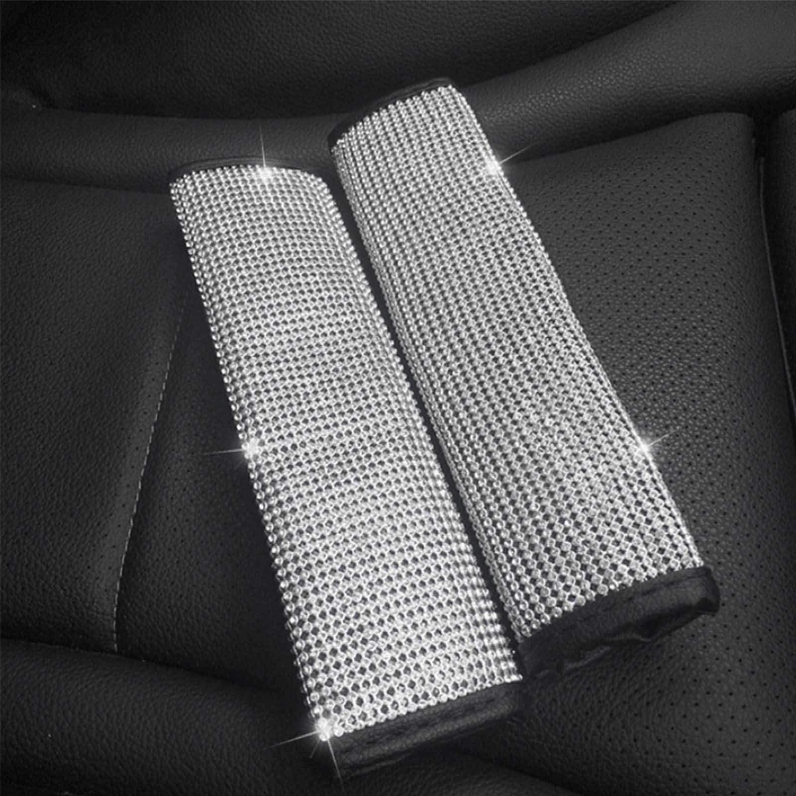 2 almohadillas para cinturón de seguridad con cristales brillantes, para cinturón de seguridad de coche, accesorios para decoración de coche para mujer