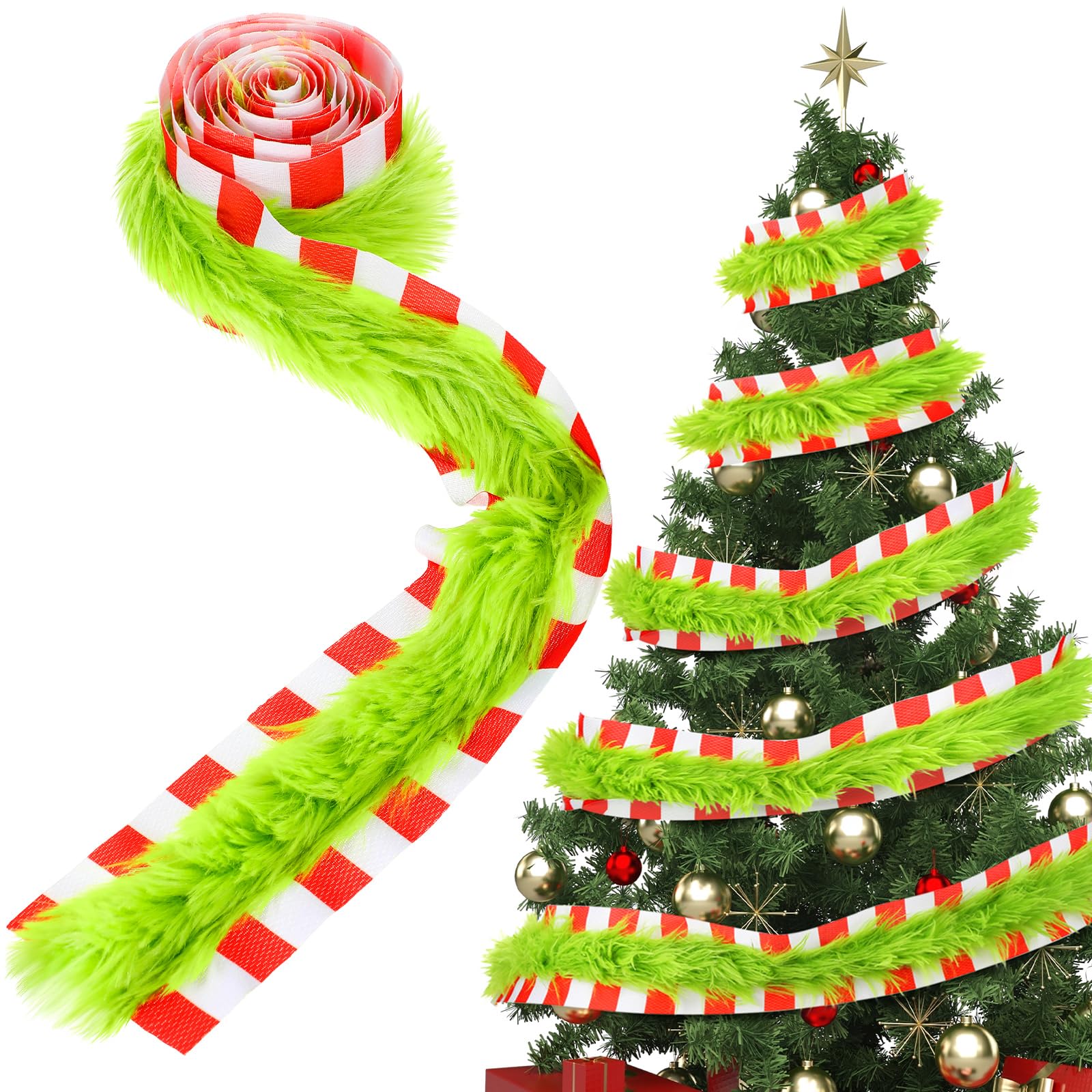 Daifunli Christmas Green Faux Fur Fabric 3 x 98 inch Faux Fur Ribbon Lime Green Trim Faux Fur Shaggy Fluffy Fabric Roll for Christmas Tree Decor or Wreath Bows Craft Cosplay Costume Dwarf Decoration
