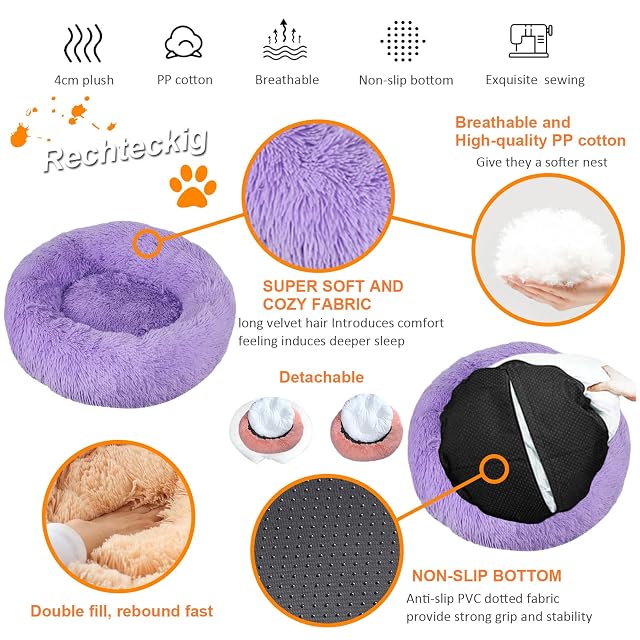 Foto 2 de 6 de Rechteckig Cama para Mascotas Redonda Rosquilla Cama de Felpa ​Mascota Calmante, Portátil