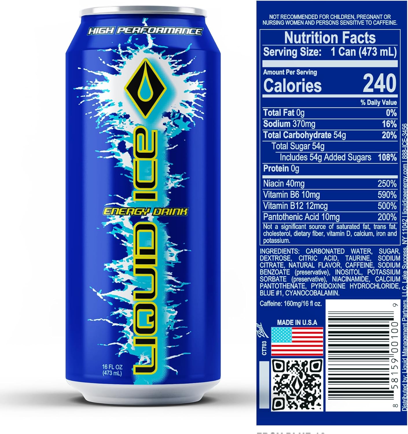 Liquid Ice Energy Drink - Arctic Berry (16 Fl Oz, 12 Count)