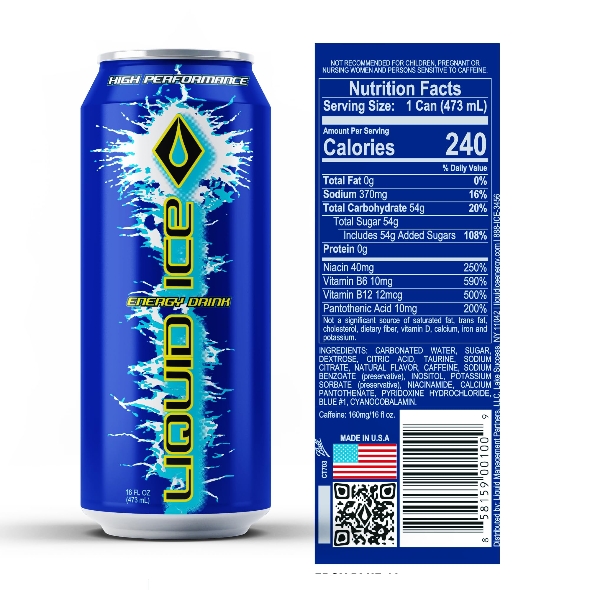 Liquid Ice Energy Drink - Arctic Berry (16 Fl Oz, 12 Count)