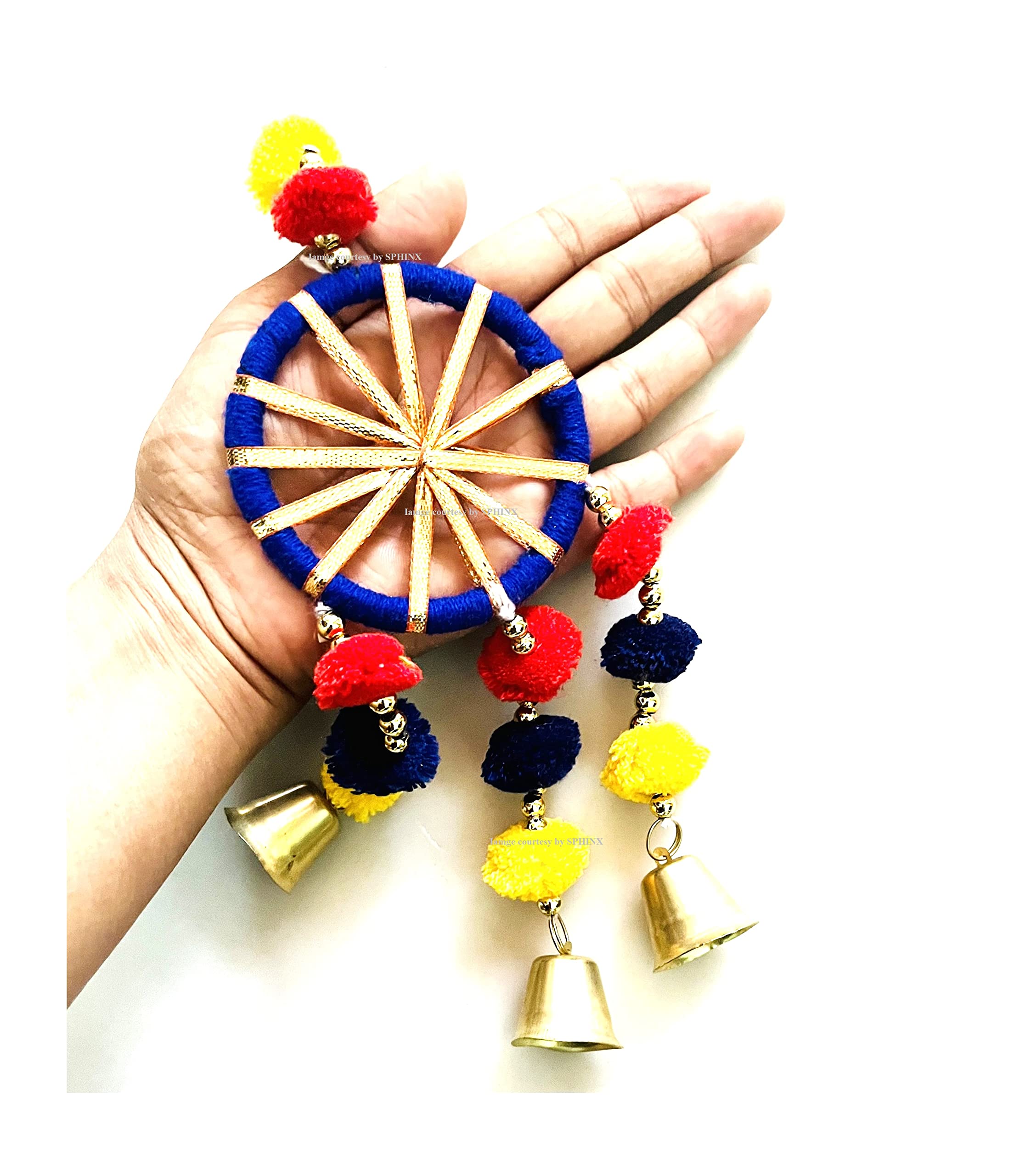 SPHINX Woolen Colorful Decorative Kites, Pom pom Dream catchers, pom pom round wall hangings for backdrops Festive Pooja Wedding Housewarming Diwali Decorations – (Small Pom Pom Round hangings, 2 Pieces)