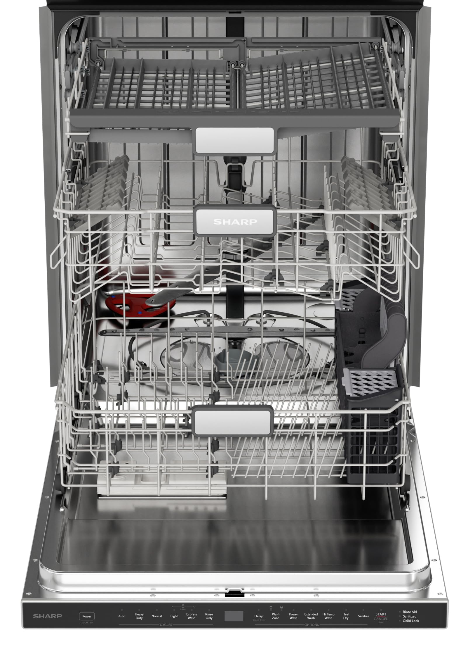 Sharp SDW6726MS 24-inch Stainless Steel Dishwasher, 47 dB Library Quiet, Third Rack, Power Wash Sprayer, 12 Place Settings,