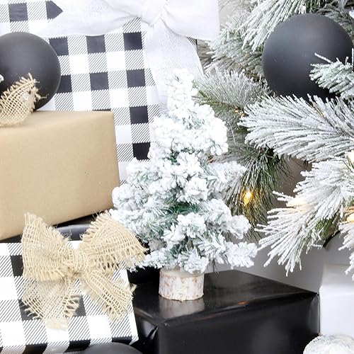 Miniatura 7 de AuldHome Mini árboles de Navidad (paquete de 3, 10 pulgadas, flocados) decoración navideña de mesa de pino canadiense