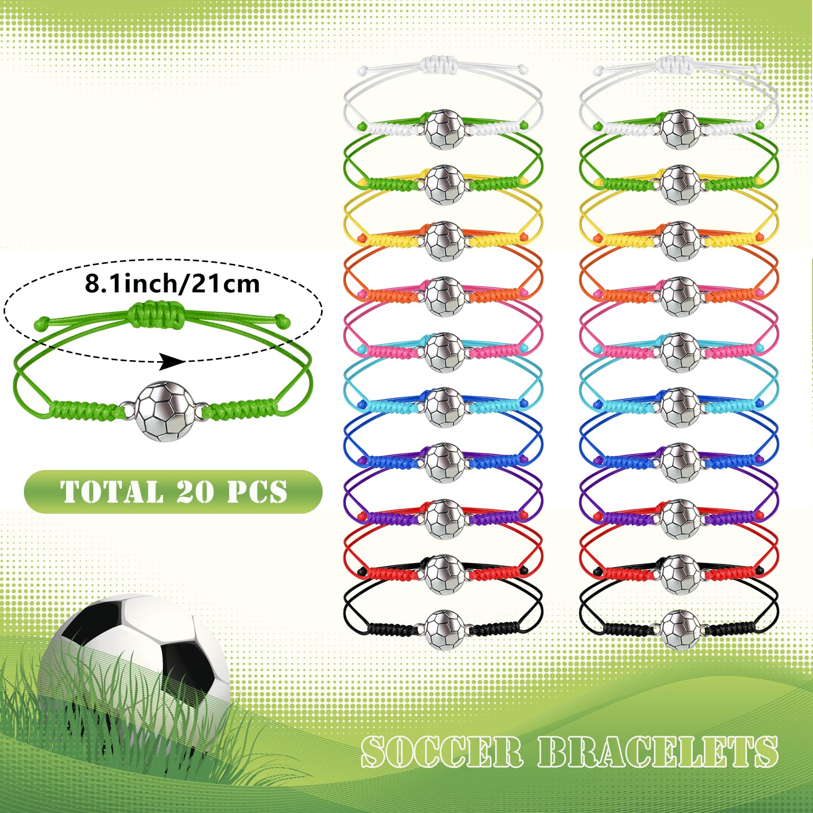 160Pcs Soccer Party Favor Set, 20Pcs Satin Soccer Scrunchies Hair Ties, 20Pcs Soccer Bracelet, 20Pcs Soccer Key chains, 100Pcs Soccer Stickers for Soccer Sports Birthday Themed Party Decoration