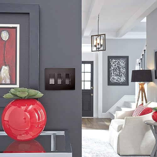 Vista 63 de Legrand - Pass & Seymour RWP263GCC6 - Placa de pared para interruptor basculante radiante, sin tornillos, 3 bandas, placa de pared de salida