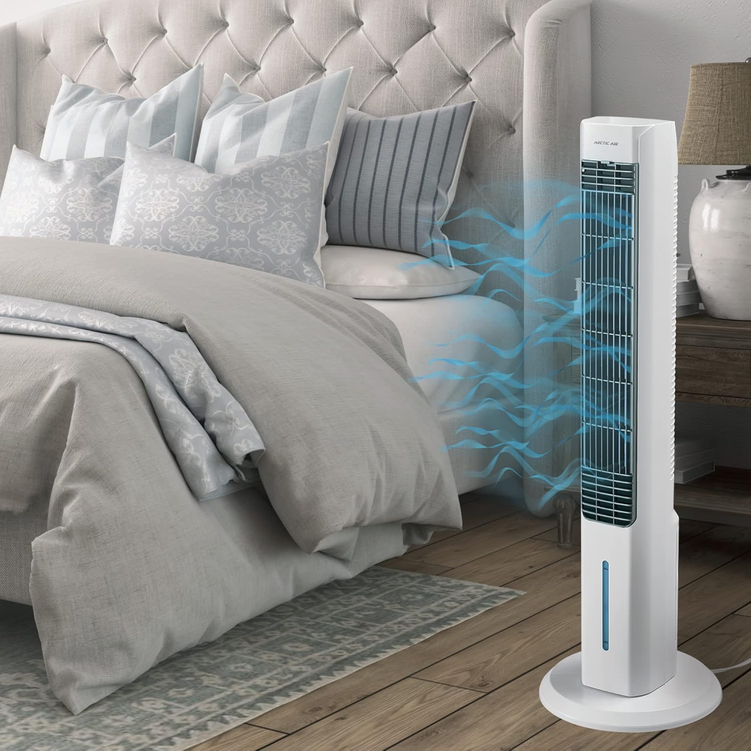Ontel Arctic Air Tower 2.0 Evaporative Air-Cooler for Larger Areas, 4 Speed Settings, Quiet Oscillation, Space-Saving, Perfect for Bedroom, Living Room, Office & More