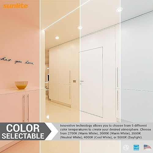 Miniatura 9 de Sunlite 41741 - Lámpara LED empotrada de cardán de 56 pulgadas, 11 vatios, 1100 lúmenes, color seleccionable 27K30K35K40K50K, 90 CRI, base E26