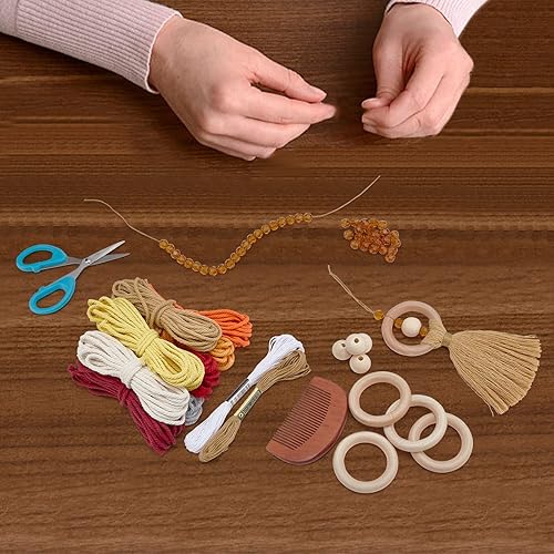 Miniatura 5 de FREEBLOSS Juego de 8 adornos colgantes de macramé para automóvil, diseño de ángel de macramé para principiantes, hecho a mano, bohemio, para espejo